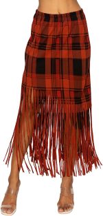 EUNANARA Women’s Asymmetrical Fringe Skirts – High Waisted Elastic Waist Printed Boho Stretch Casual Midi Skirt Made in USA - Image 2
